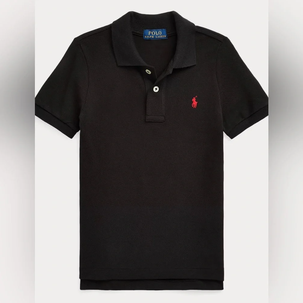Vintage Polo Ralph Lauren Boy’s Sz 7 Iconic Black Mesh Knit‎ Polo Shirt